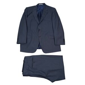 Hickey Freeman Lindsey Suit Men 46R 40X32 Blue 100% Worsted Wool 2-Button USA
